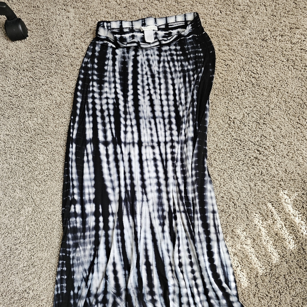 Black And White Tie Died Maxi Skirt